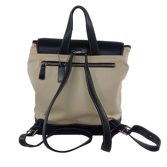 Vintage Coach Womens Backpack Bag Beige Black Canvas Leather Daypack Classic - Picture 3 of 16